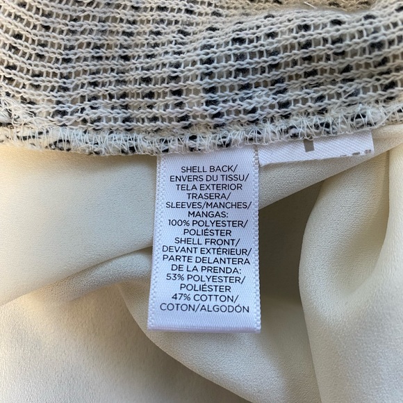 LOFT Cream/Gray Tweed Front Mixed Media Long Sleeve Back Zip Blouse Size XL - Picture 5 of 12